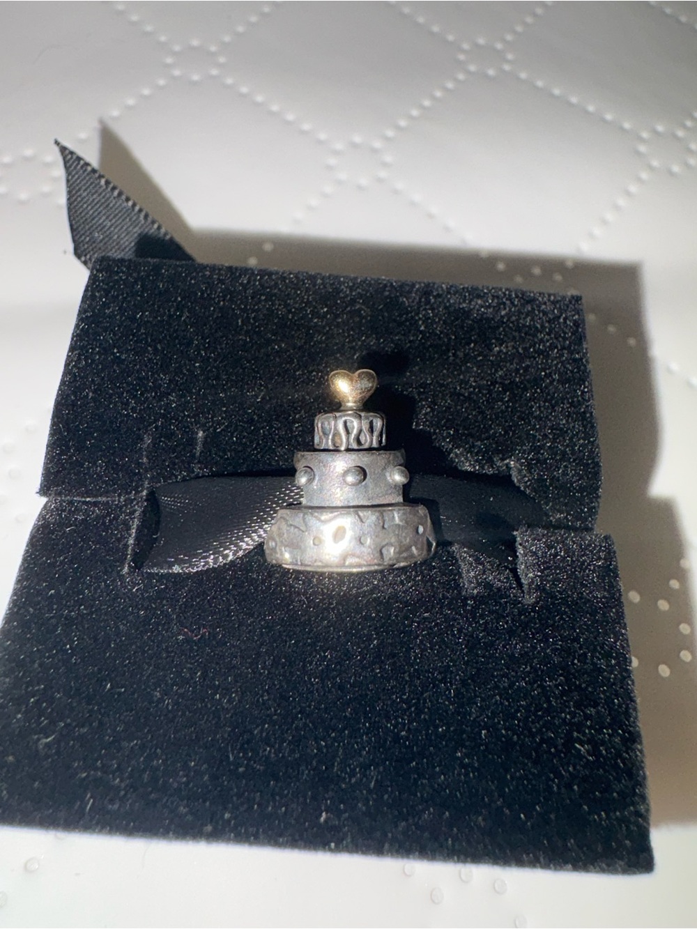 Pandora Sterling Silver Layered Cake Charm with Gold Heart Accent